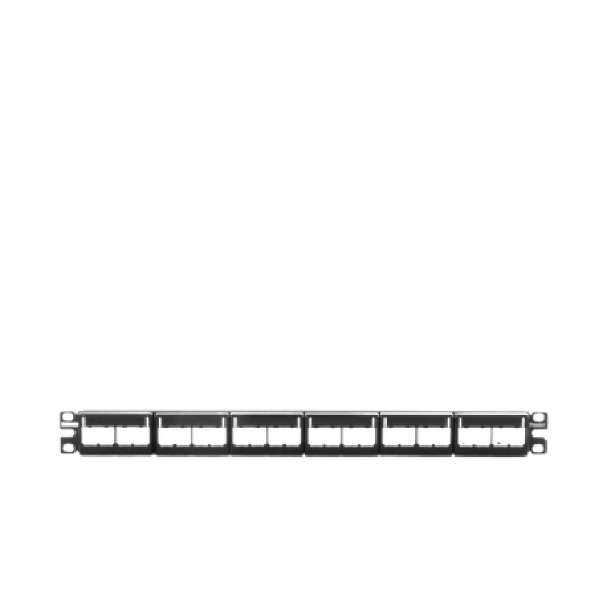 Panel de Parcheo Modular Mini-Com (Sin Conectores), Plano, Sin Blindaje, Con Etiqueta y Cubierta, de 24 puertos, 1UR