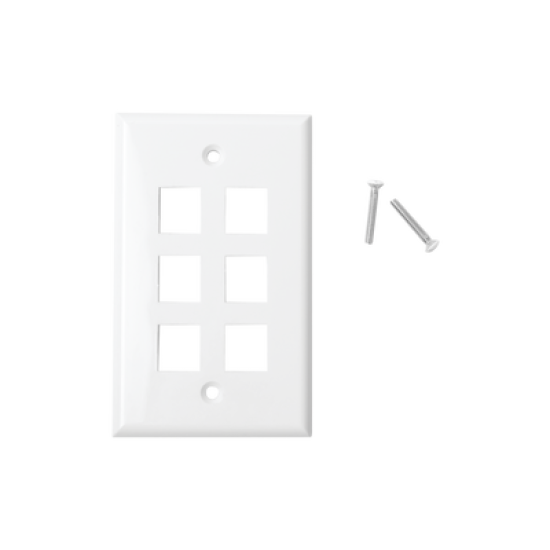 Placa de pared de 6 puertos, Keystone, Color Blanco 