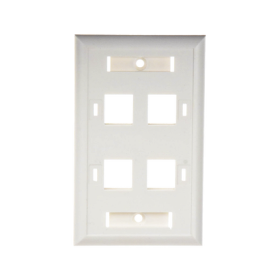 Placa de pared de 4 puertos, Keystone, con espacio para etiqueta, Color blanco