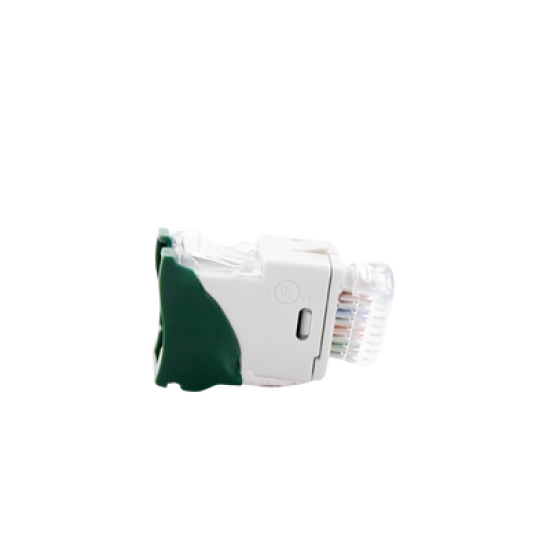 Jack UltraMAX Cat6A, UTP, Montaje híbrido en Placa de Pared (Plano y Angulado), Color Verde, Punch Down