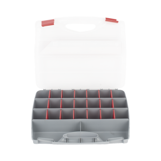 Caja Organizadora con 21 Divisiones Fabricada en Plástico de Alta Resistencia de 38x31x7 cm.