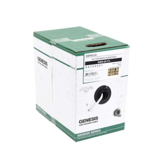 Bobina de 152 Metros / Cable de Cobre / 2 x 14 AWG / Tipo Audio CMR, CLR3R, FT4 / Para Intemperie / Color Blanco / Para Aplicaciones en Audio / AUDACIOUS
