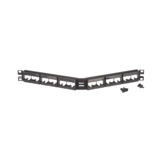 Panel de Parcheo Modular Mini-Com (Sin Conectores), Angulado, Sin Blindaje, Con Etiqueta y Cubierta, de 24 puertos, 1UR