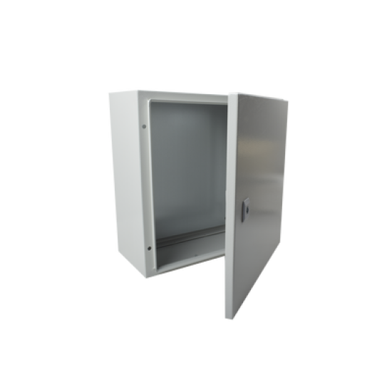Gabinete de Acero IP66 Uso en Intemperie (250 x 300 x 150 mm) con Placa Trasera Interior Metálica y Compuerta Inferior Atornillable (Incluye Chapa y Llave T).