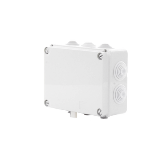 Caja de derivación de PVC Auto-extinguible con 10 entradas, tapa atornillada, 190 x 140 x 70 MM, Para Exterior (IP55)