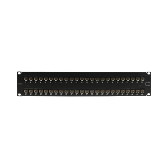 Patch Panel UltraMAX. UTP, Precargado con Jacks Cat6A, 48 Puertos, Plano, 2U