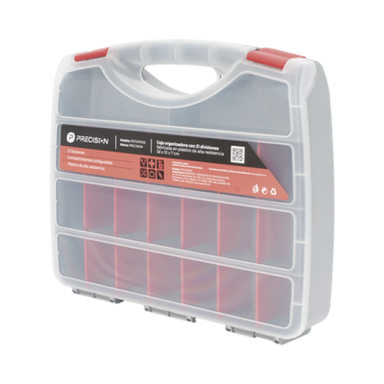 Caja Organizadora con 21 Divisiones Fabricada en Plástico de Alta Resistencia de 38x31x7 cm.