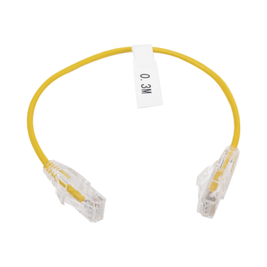 Cable de Parcheo Slim UTP Cat6 - 30 cm Amarillo Diámetro Reducido (28 AWG)