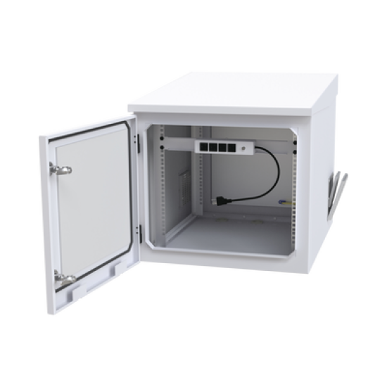 Gabinete PROFUNDO hasta 705 mm  de profundidad, de Exterior de 9UR con Ventiladores y Termostato, Se envía el Gabinete Armado, (Montaje a poste o torre se vende por separado).
