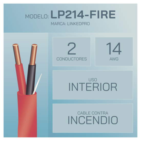 Alambre de Alarma contra Incendios - Bobina de 305 Metros: 2 x 14 AWG, Rojo, Tipo FPLR, (UL) FT4, Ideal para Sistemas de Detección y Evacuación de Incendios