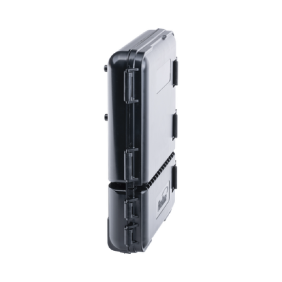 Caja de Distribución de Fibra Óptica para 24 Empalmes, con 8 acopladores SC/APC simplex, Exterior IP55, Color Negro