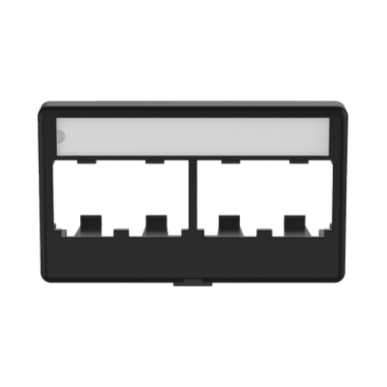 Placa de Mobiliario Modular Estándar, Salidas Para 4 Puertos Mini-Com, Con Espacio Para Etiquetas, Color Negro