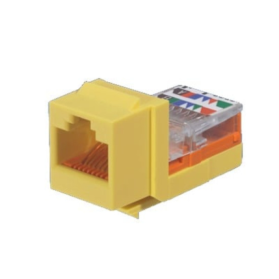 Conector Jack Estilo Leadframe, Tipo Keystone, Categoría 5e, de 8 posiciones y 8 cables, Color Amarillo Conector Jack Estilo Leadframe, Tipo Keystone, Categoría 5e, de 8 posiciones y 8 cables, Color Amarillo