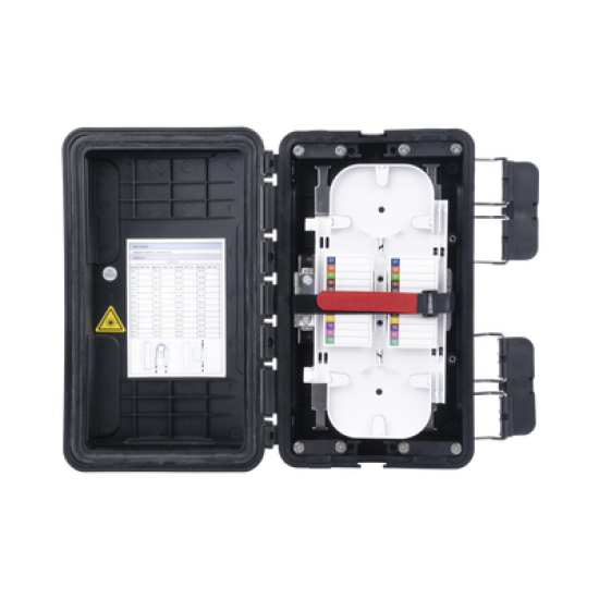 Caja de Distribución de Fibra Óptica, Hasta 96 Empalmes, Exterior IP65, Color Negro