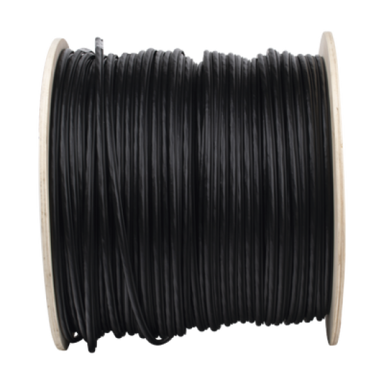 Bobina de cable FTP con Mensajero de Acero de 305 m Cat6+ CALIBRE 23, color negro, para aplicaciones en video vigilancia y redes de datos / Uso en Intemperie y aplicaciones Aéreas