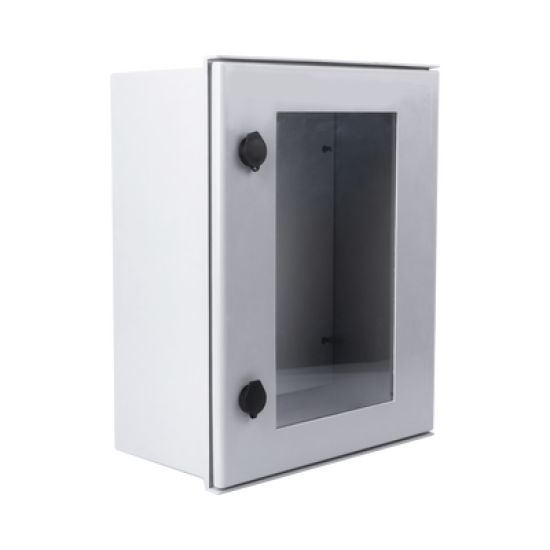 Gabinete de Poliéster IP65 Puerta Transparente, Uso en Intemperie (400 x 500 x 200 mm) con Placa Trasera Interior de Plástico (Incluye Chapa y Llave).