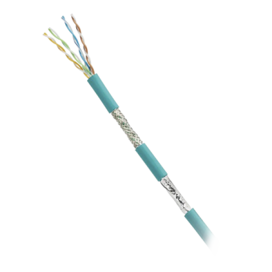 Bobina de Cable Blindado SF/UTP Categoría 5e de 4 pares, Uso Industrial con Resistencia al Aceite y Rayos UV, Multifilar 24/7 (Flexible), Color Azul Cerceta, Bobina de 305m