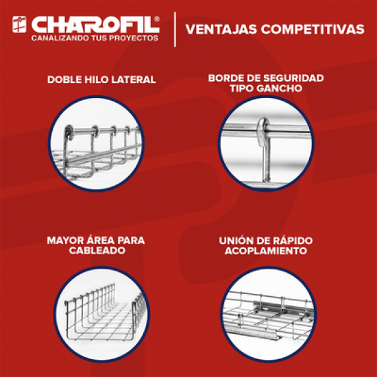 Charola Bimetálica Tipo Malla 54/150 mm, Ideal Para Utilizarse al Exterior o Zonas Húmedas, Hasta 129 Cables Cat6, Tramo de 3 Metros