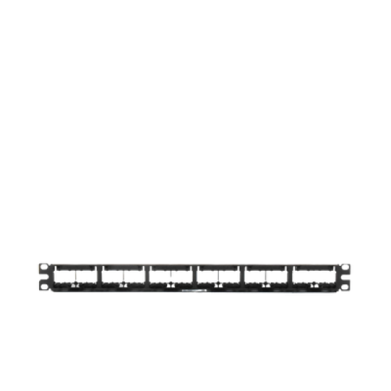 Panel de Parcheo Modular Mini-Com (Sin Conectores), Plano, Sin Blindaje, Con Etiqueta y Cubierta, de 24 puertos, 1UR