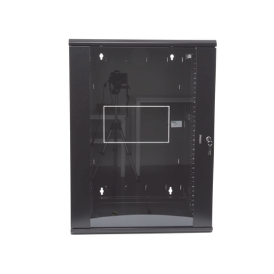 Gabinete PanZone de Montaje en Pared, de 19in, Puerta con Ventana de Seguridad, 18 UR, 635mm de Profundidad, Color Negro