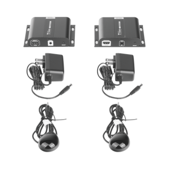 Kit Extensor HDMI para distancias de 120 metros / Resolución 4K @ 30Hz / Cat 6 / Soporta conexión Uno a Uno y Uno a Muchos / Soporta hasta 253 Rx / Baja Latencia / Uso 24/7 / Soporta HDbitT / Compatible con Switch Gigabit