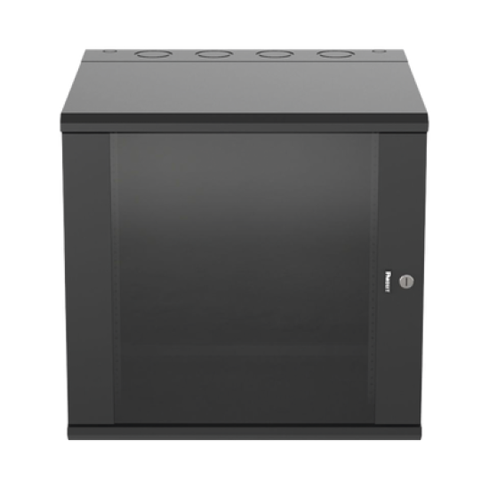 Gabinete PanZone de Montaje en Pared, de 19in, Puerta con Ventana de Seguridad, 12 UR, 635mm de Profundidad, Color Negro