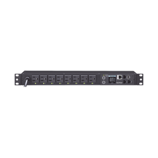 PDU Switchable por Toma, Para Distribución de Energía, Entrada 120 Vca NEMA 5-15P, Con 8 Salidas NEMA 5-15R, Horizontal 19in, 1UR