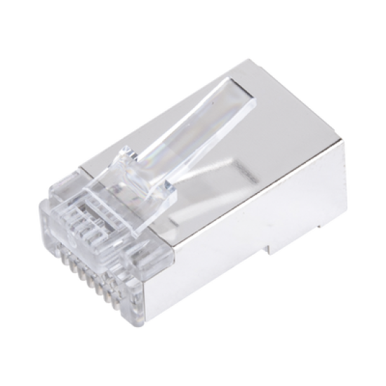 Bote con 100 Plugs Pass through RJ45 Cat6 BLINDADO chapado de oro a 30 micras para durabilidad extrema