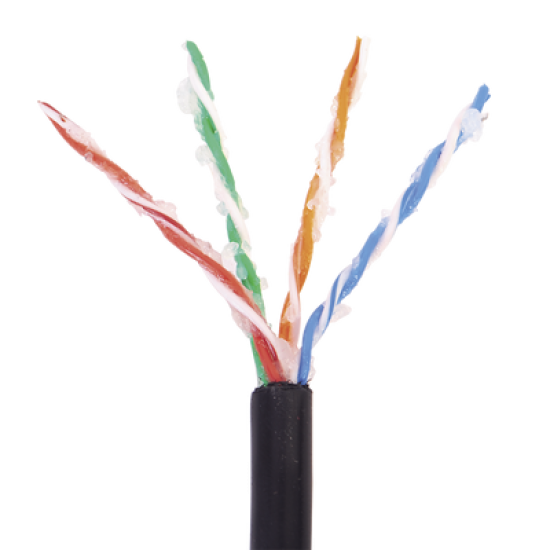Bobina de 1000 ft ( 305 m ) Cat5e con gel para exterior, color Negro, para aplicaciones en sistemas de redes de datos y cableado estructurado.Uso intemperie.