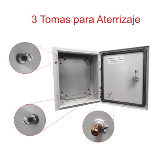 Gabinete de Acero IP66 Uso en Intemperie (250 x 300 x 150 mm) con Placa Trasera Interior Metálica y Compuerta Inferior Atornillable (Incluye Chapa y Llave T).