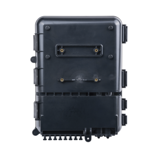 Caja de Distribución de Fibra Óptica para 24 Empalmes, con 8 acopladores SC/APC simplex, Exterior IP55, Color Negro