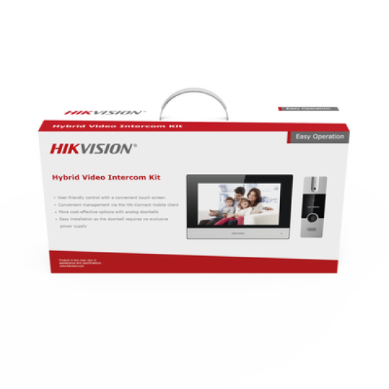 Kit de Videoportero Analógico de Plastico / IP a 4 Hilos con Función de Llamada a App Hik-Connect / Monitor se Conecta a Internet por Cable o WiFi y por 4 Hilos al Frente de Calle / Expandible a Mas Equipos 