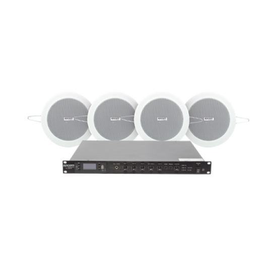 KIT de Amplificador de 120W para Escritorio | 4 Altavoces de Plafón de 4in | 3 - 6W | Sistema 70/100V