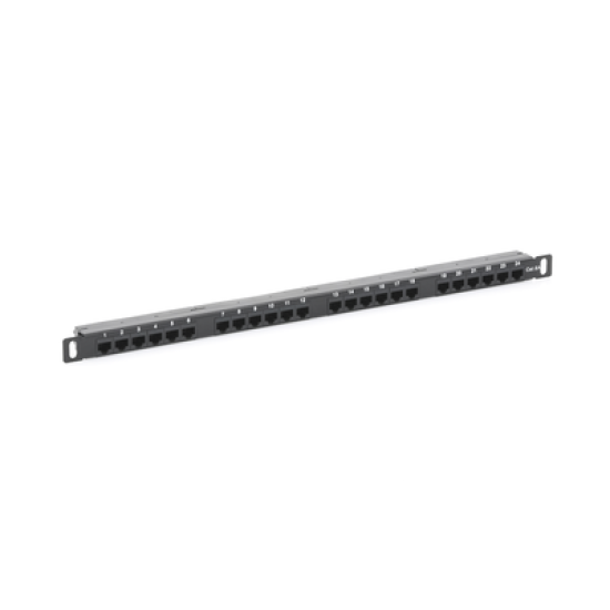 Panel de parcheo de impacto (110) sin blindaje de 24 puertos Cat6A con barra para organizar cable