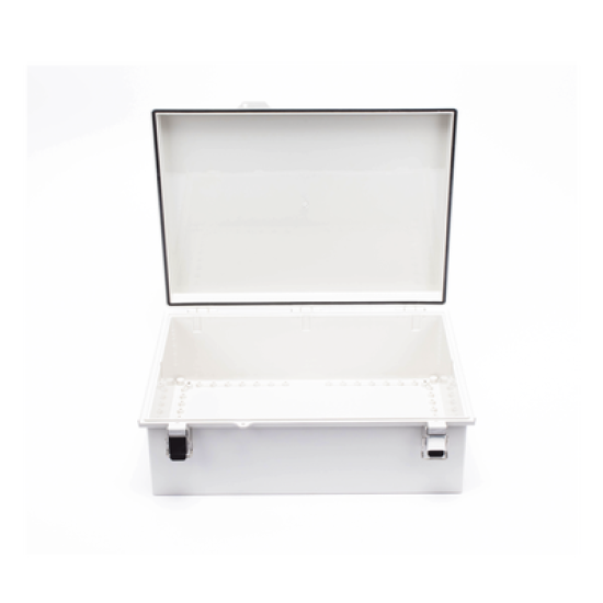 Gabinete de Plástico ABS, Uso en Intemperie IP66 (350 x 460 x 160 mm) Cierre por Broche Inoxidable y Permite Cerrado con Candado y Llave (Perno 5mm) No Incluido