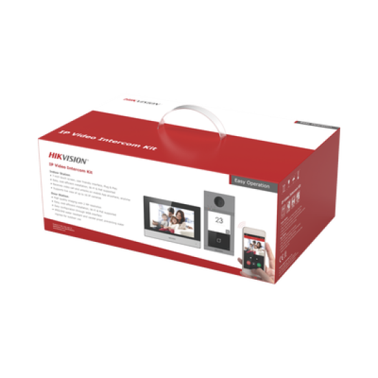 Kit de Videoportero IP PoE Estandar con llamada a App de Smartphone (Hik-Connect) / Apertura con Tarjeta MIFARE / Frente de calle IK08 & IP65 / Soporta 2 puertas