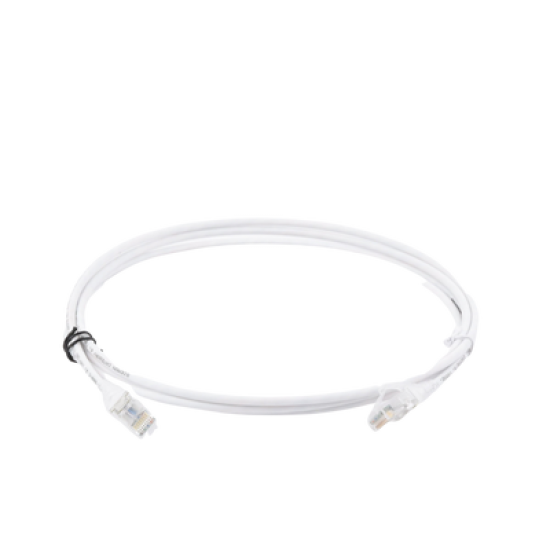 Patch Cord MC6 Modular Cat6 UTP, CM/LS0H, 7ft, Color Blanco, Diámetro Reducido (28AWG), Versión Bulk (Sin Empaque Individual)