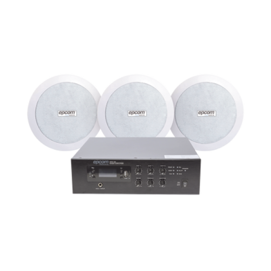 KIT de Amplificador de 120W para Escritorio | 3 Altavoces de Plafón de 5.5in | 3.75 - 30W | Sistema 70/100V