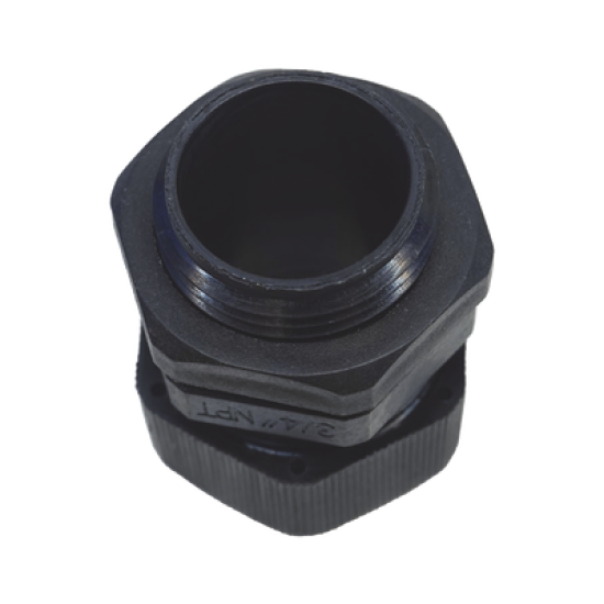 Conector Plástico Negro Tipo Glándula para Rosca NPT 3/4