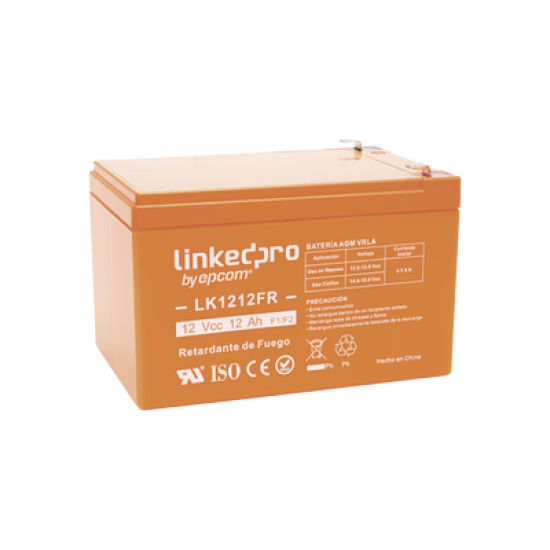 Batería 12 V / 12 Ah / UL / Tecnología AGM-VRLA / Vida útil promedio de 5 aRetardante a la Flama / Uso en equipo electrónico, Alarmas de Intrusión / Incendio / Control de acceso / Video Vigilancia / Terminales F1 ( Inclu