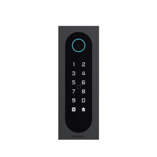 Control de Acceso Slim Akuvox A08S / Aluminio y Vidrio Templado / IP65 & IK09 / Capacidad para 20,000 Tarjetas / Métodos de Acceso Multi (QR, Bluetooth, PIN, RFID) / Soporta Wiegand / 1 Salida de Relay