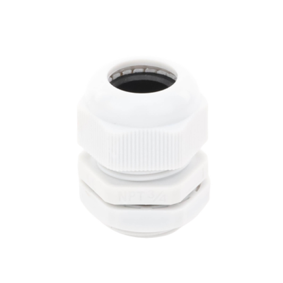 Conector Plástico Blanco Tipo Glándula para Rosca NPT 3/4