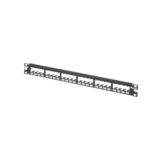 Panel de Parcheo Modular Mini-Com (Sin Conectores), Plano, Totalmente Blindado, de 24 puertos, 1UR