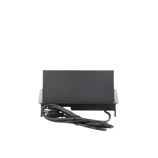 Caja Horizontal tipo Hub para escritorio color negro, con 1 Puerto HDMI Hembra-Hembra, 1 puerto RJ45 Cat6,  2 Puertos USB (Solo carga),  y 2 Contactos eléctricos universales