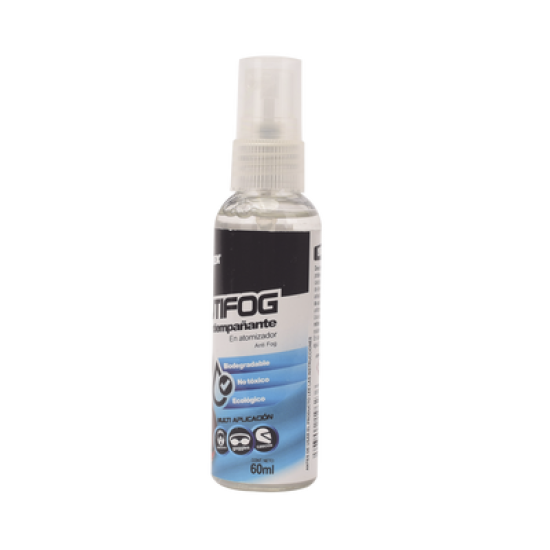 Antiempañante, ideal para eliminar problemas de empañamiento en googlees, mascaras, cascos, lentes, bote 60 ml