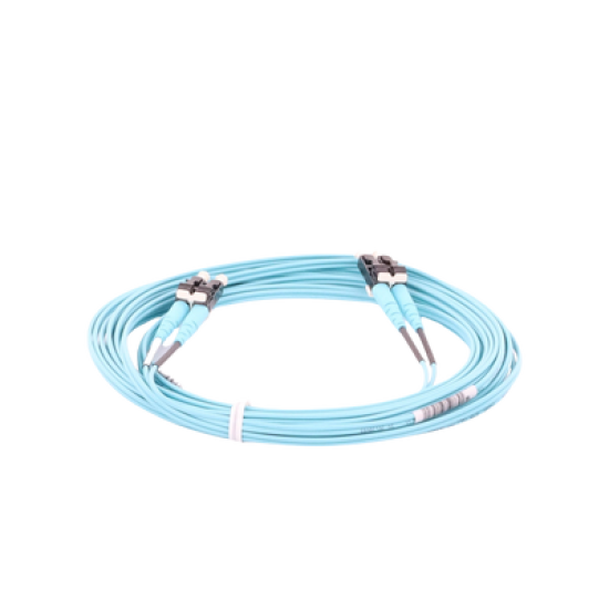 Jumper de Fibra Optica Multimodo 50/125 OM3, LC-LC Duplex, OFNR (Riser), Color Aqua, 5 Metros