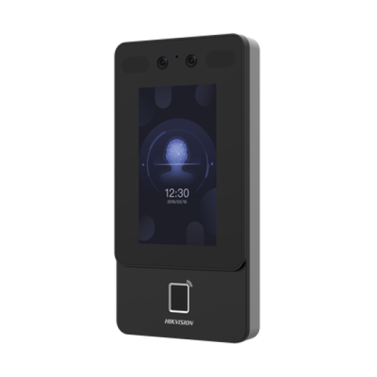 Terminal Min Moe WiFi de Reconocimiento Facial y Huella con lector PROX EM / Exterior IP65  / Hasta 1.5 mts en lectura de rostro / Soporta P2P Hik-Connect / 1,500 Rostros / 3,000 Huellas / Videoportero.