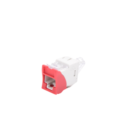 Jack UltraMAX Cat5e, UTP, Montaje híbrido en Placa de Pared (Plano y Angulado), Color Rojo, Punch Down