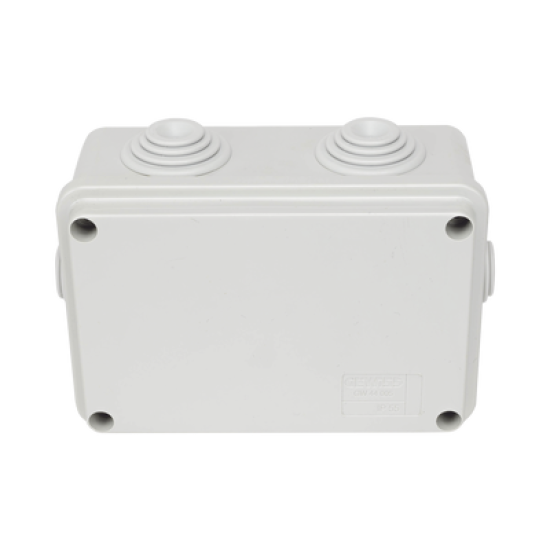 Caja de derivación de PVC Auto-extinguible con 6 entradas, tapa atornillada, 120 x 80 x 50 mm (4.74 x 3.15 x 1.97 in), Para Exterior (IP55)