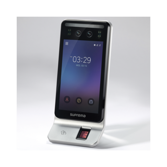 Lector Multi-tecnologia con detector de cubrebocas- Reconocimiento Facial, Huella, Tarjeta Móvil y lector de RFID(125kHz EM & 13.56 Mhz MIFARE)  Compatible con BioStar2,  Uso para Control de Acceso y Asistencia